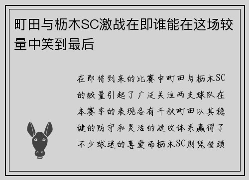 町田与枥木SC激战在即谁能在这场较量中笑到最后