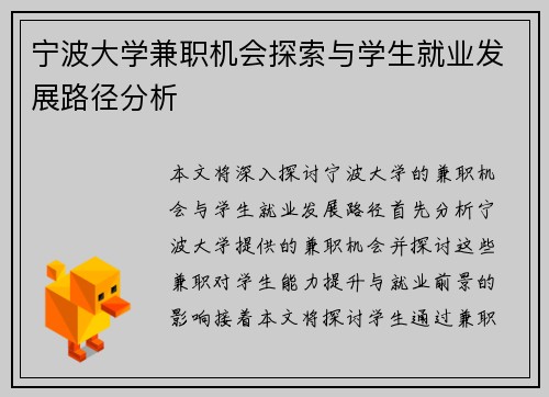 宁波大学兼职机会探索与学生就业发展路径分析