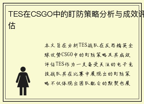 TES在CSGO中的盯防策略分析与成效评估