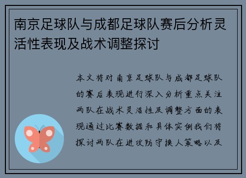 南京足球队与成都足球队赛后分析灵活性表现及战术调整探讨
