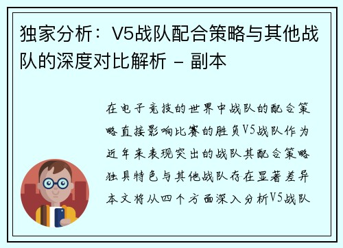 独家分析：V5战队配合策略与其他战队的深度对比解析 - 副本